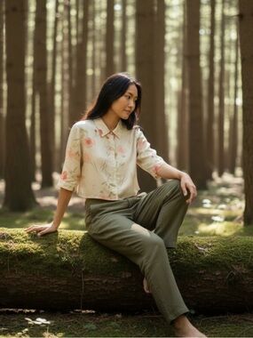 Vintage GALLIANO Silk Watercolor Floral Cropped Blouse ~ Like New ~ size Medium